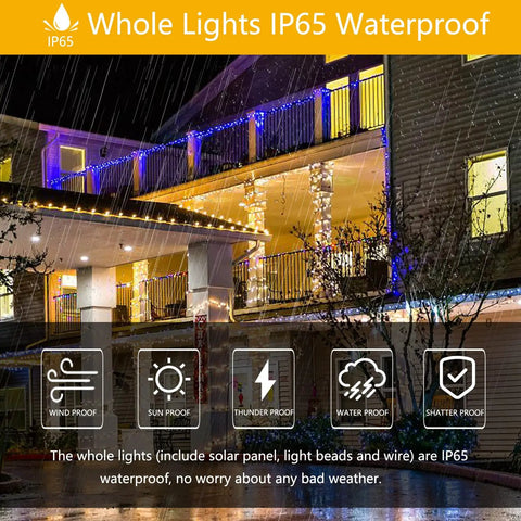 Two Pack 300 LED Solar Fairy Lights 108 Feet Outdoor Indoor Waterproof Twinkle String With 8 Modes And Remote decorating house in rain