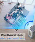 Heavy Duty 13.2 Gallon Evaporative Air Cooler And Portable Swamp Fan With Remote 4100 CFM airflow cooling a living room space.