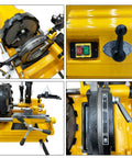 Pro Grade Electric Pipe Threader Machine For Half Through Four Inch Bspt And Npt Threads With 220v Heavy Duty Specs showing controls and threading mechanism.