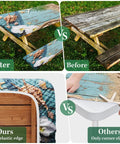 Comparison before and after using Picnic Table Cover With Bench Covers Elastic Edges 72 Inch 3 Piece Set Waterproof Outdoor Tablecloth With Drawstring Bag For Camping Patio Beach Vibes Windproof Fitted Table Cover.