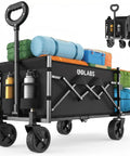 Collapsible Wagon Cart With 350Lb Load, Expandable 100L Storage, Double Bearing Steering, Heavy Duty Garden Cart Loaded With Camping Gear