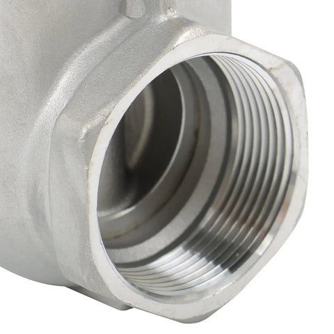 Close-up of Heavy Duty Full Port Gate Valve In Stainless Steel One And A Half Inch NPT for oil water industrial use