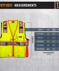 Top Shelf Class Two High Visibility Safety Vest With Deep Carry Pockets And Slick Zipper Front Built Like A Tank Rock Solid Reflective Bands Fast Drying Mesh Side Panels Pro Grade Rig For Long Days On The Job XXXL with measurement details