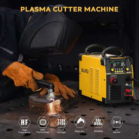 85 Amp Plasma Cutter With HF Non-Touch Pilot Arc, Dual 110V/220V Inverter, Air Sensor Tech displayed in home garage use