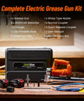 Electric Grease Gun With 10,000 PSI High Pressure, 4.6 Oz Per Minute Flow, Battery Powered With Two 4.0Ah Batteries And Charger