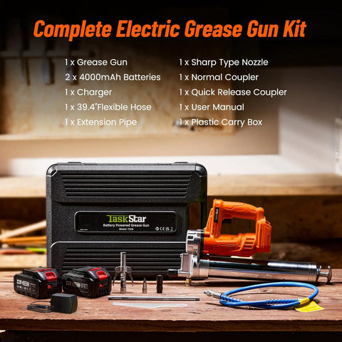 Electric Grease Gun With 10,000 PSI High Pressure, 4.6 Oz Per Minute Flow, Battery Powered With Two 4.0Ah Batteries And Charger