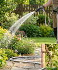 Stainless Steel Garden Hose With Flexible Braided Design, 6Ft Length watering flowers, showcasing durability and versatility outdoors.