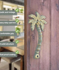 Heavy Duty Coconut Tree Shaped Barn Door Handles 7.5 Inch Cast Iron Pulls Rustic Antique Metal Door Pulls For Barn Doors Gates Garages Sheds Cabinets And Closets 4 Pack mounted on wooden panel