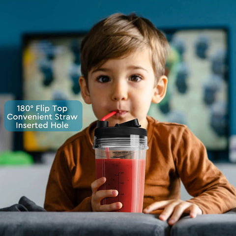 Child drinking from 24oz Smoothie Blender Cups With Sip And Seal Lid Reusable Travel Shaker Cups For Shakes And Smoothies BPA Free Tritan