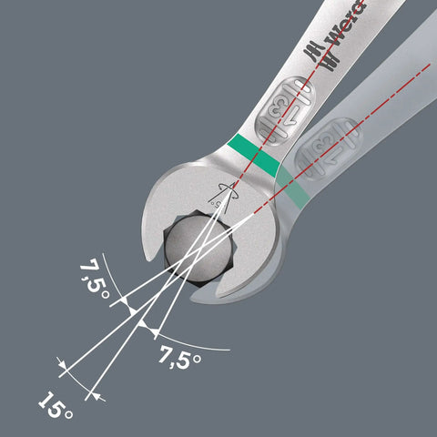 Close-up of Joker 8 Imperial Set 8 Piece SAE Combination Wrench Set with slim mouth design and low return angle for tight spots.