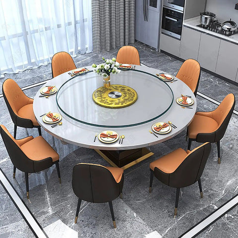 Dining area with 10mm Tempered Glass Round Lazy Susan Turntable for Kitchen and Dining Tables, 100cm Diameter, set for meal