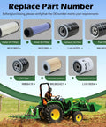 Image showing a John Deere compact utility tractor alongside filter kit components. All In One Heavy Duty Maintenance Filter Kit For 3025E 3032E 3036E 3038E Compact Utility Tractors Compatible With John Deere Replaces Outer Air Filter M131802 Inner Air Filter M131803 Hydraulic Filter LVA14703 Transmission Filter LVA16054.