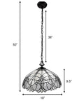 Retro Style Stained Glass Pendant Light With 18 Inch White Shade Two Light Fixture showing size and chain details