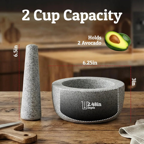 Heavy Duty Granite Mortar And Pestle Set Hand Carved From Natural Stone Two Cup Grinder Bowl For Fresh Guacamole Salsa Pesto
