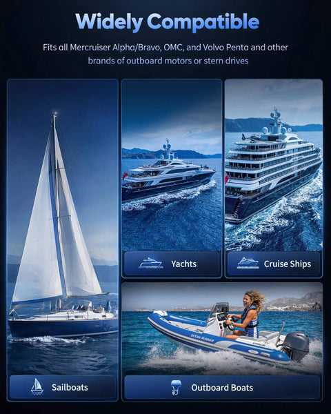 Sailboats and yachts using Gimbal Bearing Puller And Installer DIY Kit For Alpha Alpha One MR Bravo OMC Cobra And Volvo Sterndrive Systems.