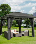 13x13 Pop Up Gazebo Tent With Mosquito Netting For Outdoor Lawn And Backyard Use, Includes 4 Sandbags, 8 Stakes, 4 Ropes, Roller Bag, Easy Setup Canopy With Three Height Options 8.5, 8.9 And 9.2 Feet, Gray