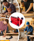 Adjustable Pocket Hole Jig And Precision Woodworking Guide Crafted From Heavy Duty Aluminum Alloy For Precise Angle Drilling and Rock Solid Joint Alignment That Simply Knocks It Out Of The Park in a woodworking shop.