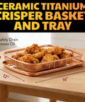 Two Piece Aluminum Baking Sheet With Air Fry Rack And Copper Nonstick Coating For Oven 16.5 By 12.5 Inch with fried chicken