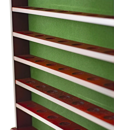 Mahogany Golf Ball Display Cabinet With Green Felt Backing And Brass Golfer Emblem Wall Mounted Display For Up To 49 Golf Balls