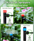 95.5 Feet Drip Irrigation Kit For Automatic Garden Watering With drip emitter streams and vortex emitters in action
