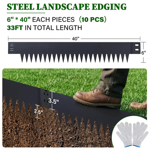 Heavy Duty Flexible Metal Landscape Edging Kit 33 Ft Total 6 Inch Tall By 40 Inch Long Galvanized Steel Border installation