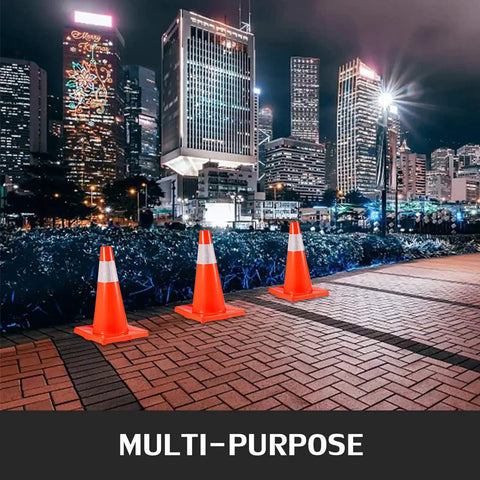 20 Pack 18 Inch Orange Traffic Cones With Reflective Collars And Durable PVC Base in urban street lighting at night