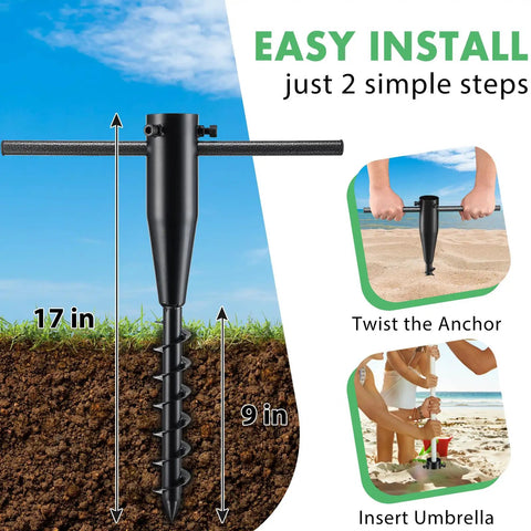 Heavy Duty Beach Umbrella Sand Anchor And Metal Stand For Outdoor Yard Garden Rust-Proof Ground Anchor Fits 1.3 To 2 Inch Poles