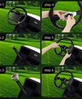 Step-by-step guide showing installation of Sweet Upgrade Universal Golf Cart Steering Wheel Featuring Legit Skid Design 12.5 Inch All Black Aluminum Build.