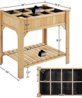 Raised Garden Bed With Grow Grid, 36 Inch High By 25 Inch Wide By 37 Inch Long, Eight Pocket Herb Planter built from fir wood with dimensions and weight capacity shown