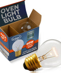 40 Watt Oven Light Bulbs 2 Pack For Oven Stove Refrigerator Microwave Incandescent High Temp 570F Capable Warm White 400 Lumens G45 Base E26 E27 Socket Replacement Bulbs, showcasing packaging and bulb design.