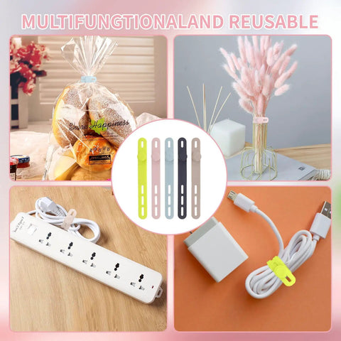 Colorful Silicone Cable Ties Set Of 25 Reusable High Elasticity Cord Wraps for cable management and organization.