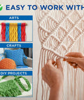 Person weaving with Cotton Rope 3/16 Inch 50 Ft All Purpose Braided Rope Sky Blue Quick-Drying Natural Cotton With Synthetic Core.