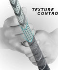 13 Pack Golf Grips With Solvent, 15 Tapes, Vise Clamp And Grip Knife, Plus Regripping Instructions For All Weather Control And High Feedback Golf Club Grips To Boost Your Grip Game And Swing Precision. close-up of golf grip texture control in hand
