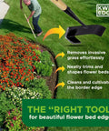 Man using All In One Lawn Edger For Clean Borders And Flower Beds No Fuss Edging Long Handle Manual Tool For Precise Path Edging