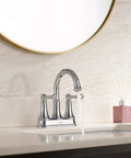 Chrome 4 Inch Centerset Bathroom Faucet with Two Handles for 3 Holes and Pop Up Drain Slick High Arc Vanity Lavatory Tap