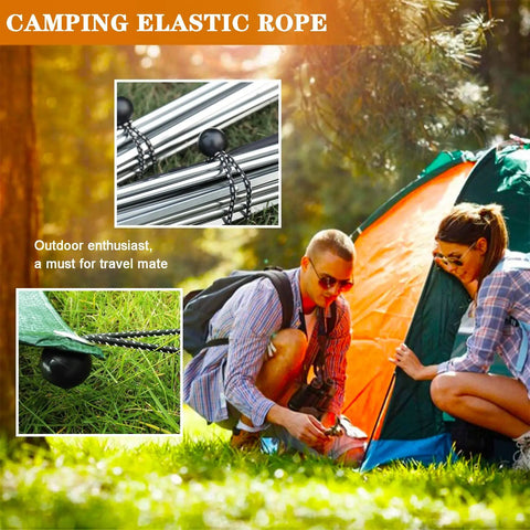 Couple setting up tent using 50 Pack 6 Inch Bungee Cords With Balls For Camping Tents Tarps Canopies And Outdoor Gear Elastic String Ties