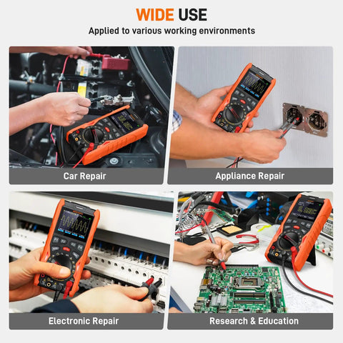 Handheld 3 In 1 Oscilloscope Multimeter And Waveform Generator With 12MHz Bandwidth 50MSaPerS Sampling USB Kit in various uses