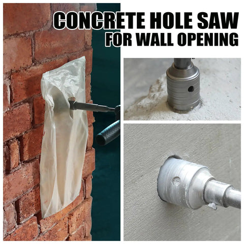 2.5 Inch Concrete Hole Saw with SDS Plus Shank and 220mm Connecting Rod drilling concrete, plastic dust bag included