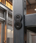 Heavy Duty Iron Table Top Fasteners With Screws, Dual Hole Design Joining Plates for wall mount frames, black finish in use