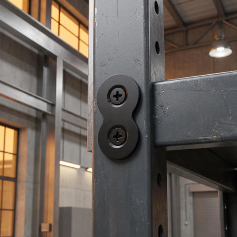 Heavy Duty Iron Table Top Fasteners With Screws, Dual Hole Design Joining Plates for wall mount frames, black finish in use