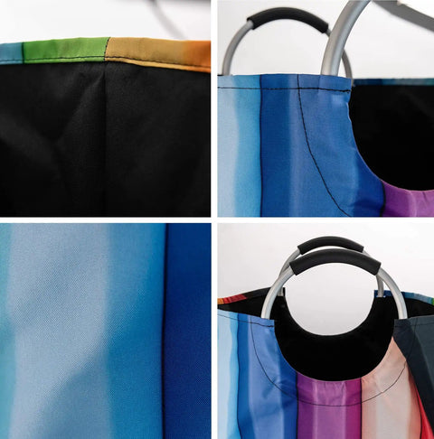 Close-up of Colorful Silhouettes Laundry Basket With Handles, 50L Large Hamper showing fabric and handle details.