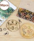 Sturdy Metal Swivel Snap Hooks Bulk Kit With D Rings And Quick Slide Buckles For Keychains Purse Straps Dog Collars And Craft Projects, 90 pcs. Variety of colors and finishes.