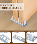 Sliding Closet Door Hardware Kit With Adjustable Floor Guide And Heightening Pads, shown with adjustable floor guide installed on wooden floor.
