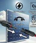 Heavy Duty 10 AWG PV Solar Extension Cable Pair, 15 Ft Black And 15 Ft Red, UL4703 600V, Pure Copper Conductors with connectors.
