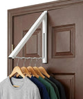 Over The Door Hanger Rack, Foldable Closet Organizer For Clothes And Towels on wooden door with shirts hanging