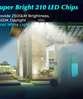 Solar Powered Outdoor Lights With Remote Control No Brainer Bright, 210 LED Flood Light Delivers 2500 Lumens lighting patio area