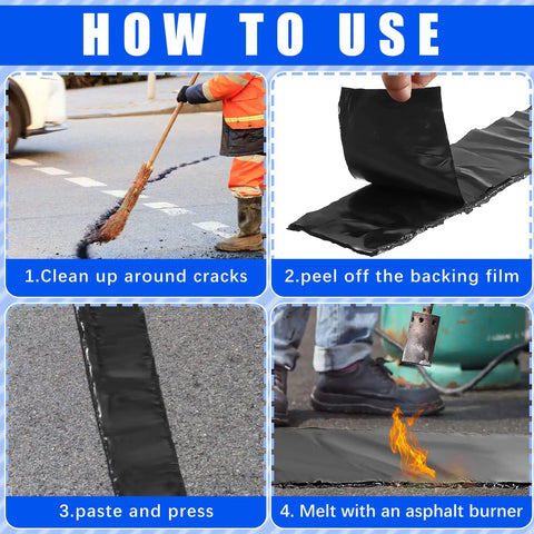 Instructions for using Two Rolls Asphalt Crack Filler Tape, 3.15 Inch Wide, 50 Feet Each, DIY Friendly Driveway And Road Repair Tape