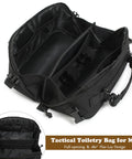 Wide Opening Tactical Pouch For Men With Full Access Design, open to show interior compartments, black 1000D nylon MOLLE style