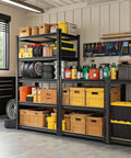 Beefy Heavy Duty Metal Shelves With 2400 Lb Capacity For Garage Pantry Basement And Closet Organization 60 Inch Tall Two Piece Set Multi Use Storage Racks For Home Workshop And Warehouse, black steel in garage