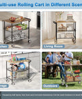 Rolling Kitchen Cart With Wheels, 3-Tier Heavy Duty Utility Cart With Wood Top, shown in kitchen, living room, garage, outdoors